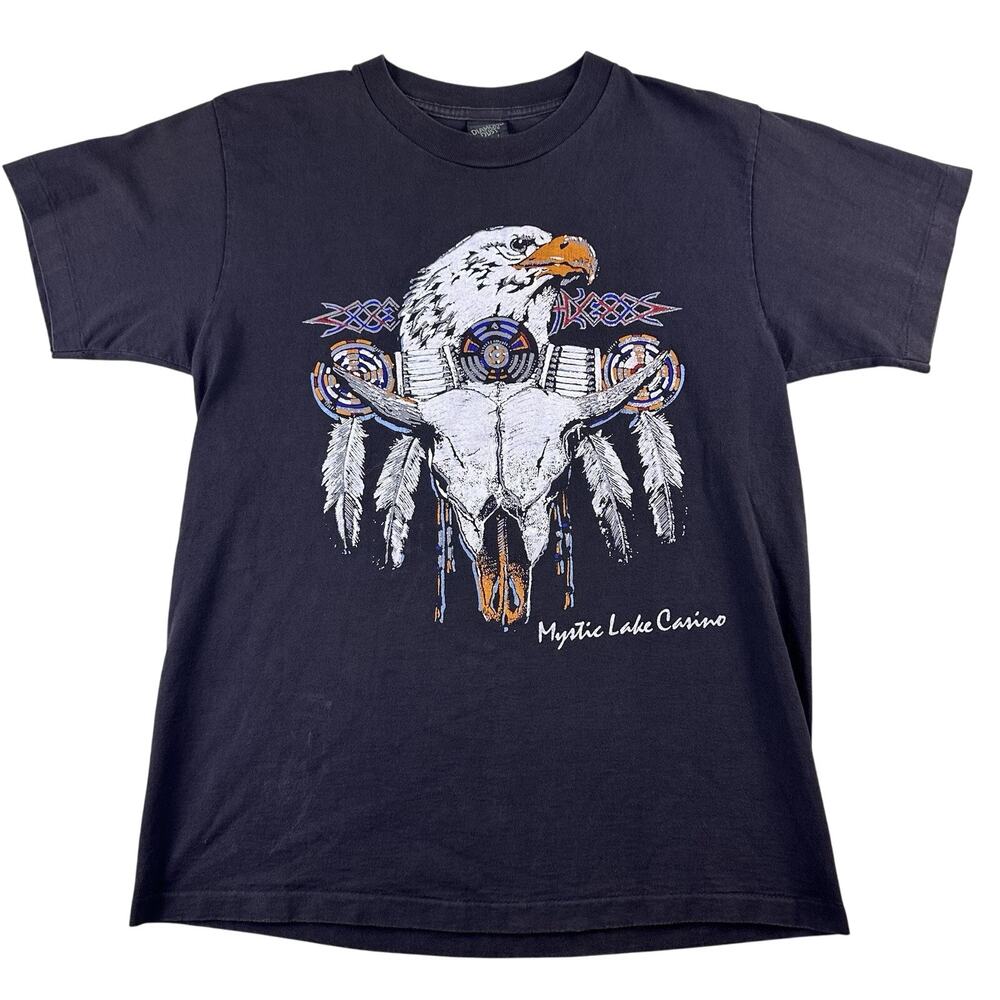 Vintage T Shirt Casino Bald Eagle Skull America Made in‎ USA Single stitch
